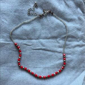 Red and Silver Beaded Necklace